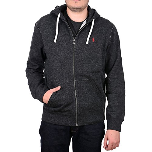 Polo Ralph Lauren Mens Classic Full-Zip Fleece Hoodie (Black Heather, Large)