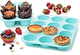 Silicone Muffin & Cupcake Baking Pan Set Big Jumbo 6 & 12 Standard Cup Sizes - Non Stick Bakeware Tins
