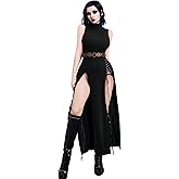 InGoticos Women's Gothic Mock Neck Split Thigh Lace Up Tank Goth Dress Without Belt
