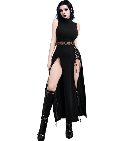 echo hooded slit maxi dress DARKER WAVS Mask Hood Slit Maxi Dress