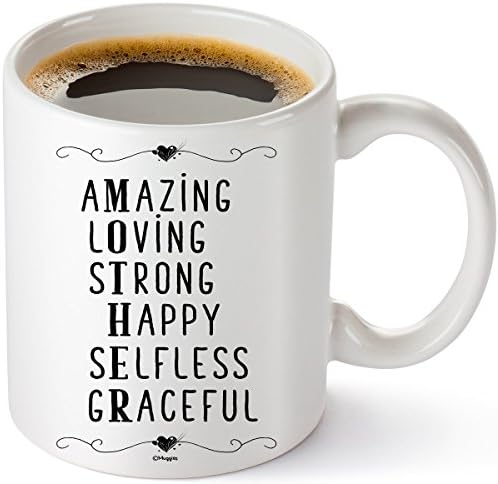 Muggies Mother Amazing, Loving, Strong, Happy, Selfless, Graceful 11 oz Personilized Coffe/Tea Mug For Mom and Wife. Great Unique Funny Gift Cup For Her Birthday, Cristmas & Mother's Day