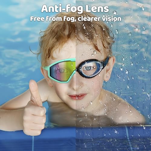 Ambienden Occhialini Nuoto Bambini con Anti-Appannamento, Protezione UV, Vista Ampia, Regolazione a Pulsante, Sigillo in Silicone, Occhialini Piscina Unisex per 3-12 Anni
