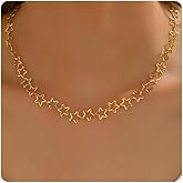 AVEKENY 18K Gold Plated Choker Necklace for Women, Dainty Heart, Star, Moon, Cross, Daisy, Shell, Coin, Coffee Bean Link Chain Necklaces, Boho Summer Beach Jewelry