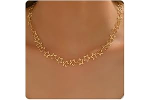 AVEKENY 18K Gold Plated Choker Necklace for Women, Dainty Heart, Star, Moon, Cross, Daisy, Shell, Coin, Coffee Bean Link Chain Necklaces, Boho Summer Beach Jewelry