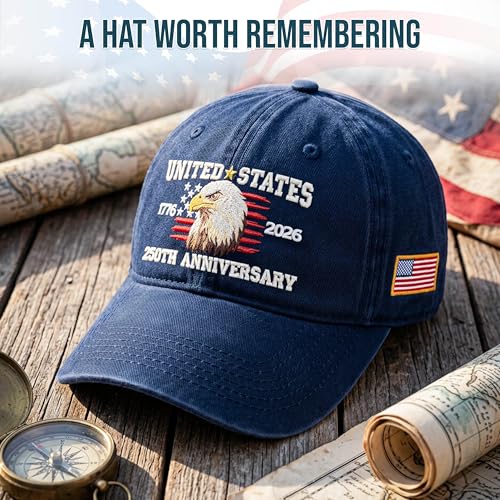 FLAGWIX 250th Anniversary USA Hat - Embroidered American Baseball Cap - Fathers Day 4th of July 250 Hat Gifts for Men Women