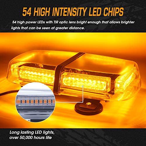 LED Strobe Light, 12V-24V Amber 54 LED Warning Safety Flashing Beacon Lights with 4 Magnet and 16 ft Straight Cord for Vehicle Forklift Truck Tractor Golf Carts UTV Car Bus