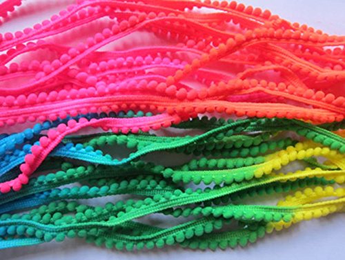 YYCRAFT Pack Of 15Y neon changing Tiny Pom Pom Trim (pom size 5mm), Mini Pom Pom Trim-Colorful