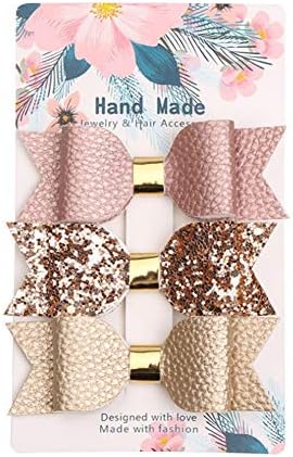 Leono 1PCS PU Leather Leather Bow Three-Piece Sequin Bow Bow Clip Hairpin Hairpin for Children Girls (Gold)