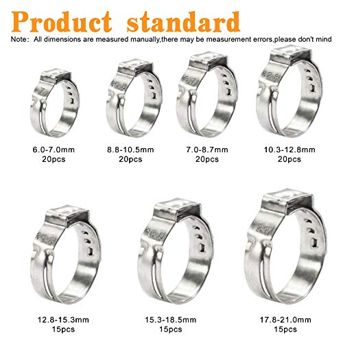 125Pcs 304 Stainless Steel Single Ear Hose Clamps 10 Sizes 621mm with