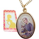 Westmon Works St Gerard Medal on a Stainless Steel Necklace with Patron Saint Prayer for Pregnancy Holy Card Velour Deluxe Boxed Set