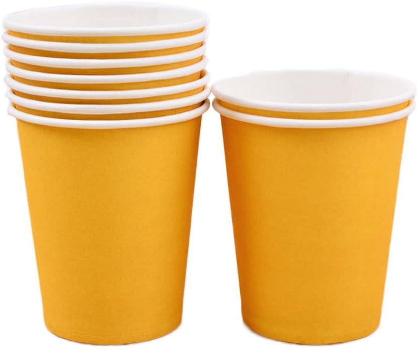 Mackur Paper Drinking Cups Disposable Tableware for Party Disposable Paper Cups Hot Drinks Cold for Parties Paper Cups for Hot Drinks 250 ml Pack of 10, Paper, Gold, 250 ml