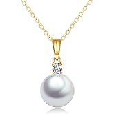 14K Gold Pearl Pendant Necklace for Women (Freshwater Cultured Pearl), Real Gold Present Jewelry Gifts for Wife Girlfriend Mother Mom, 16"-18"