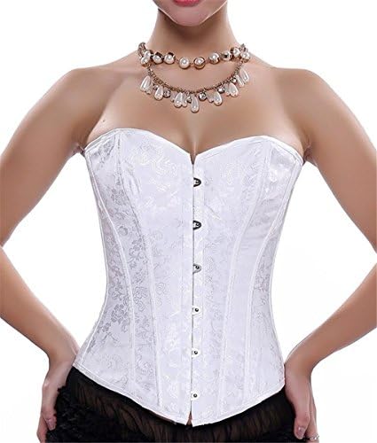 Zanuce Women's Lace Up Boned Corset with Brocade Bustiers Top Low Back White Medium
