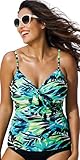 Shore Club Women's Plus Size Margarita Underwire Tie Front Tankini Top