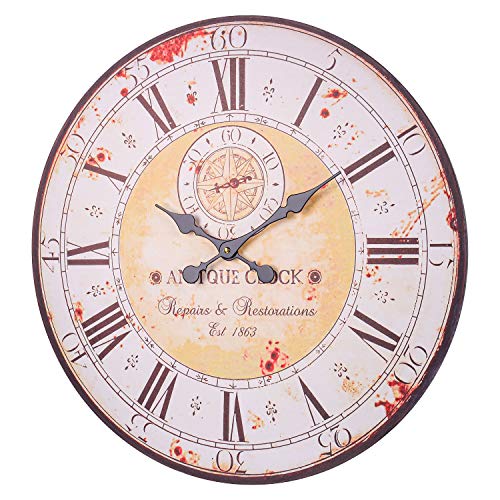 BEW Vintage Wall Clocks, 24-Inch Oversized Antique Wooden Decorative Clock for Indoor, Silent Non-Ticking Battery Operated Clock for Living Room, Dining Room, Kitchen, Kids Bedroom, Office, Farmhouse