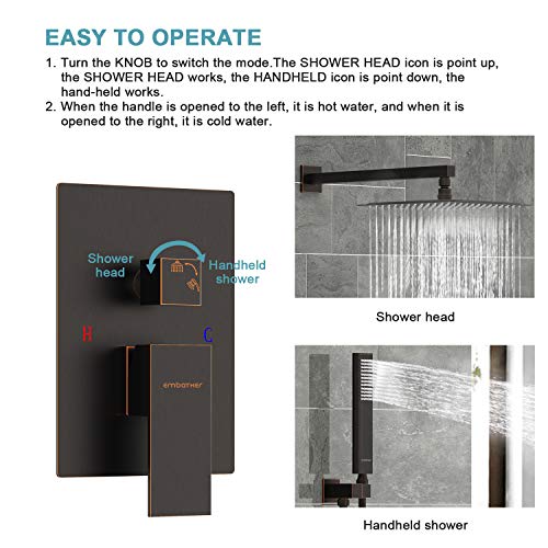 EMBATHER Oil Rubbed Bronze Shower System 12 Inches Shower Faucet Set