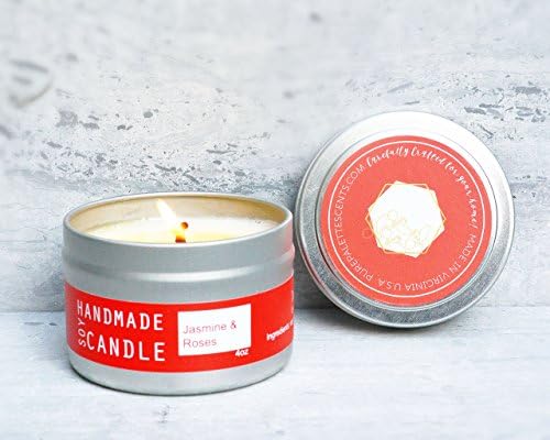 Jasmine Roses Soy Candle Travel Tin 20 Hour Burn Time Handmade in Small Batches