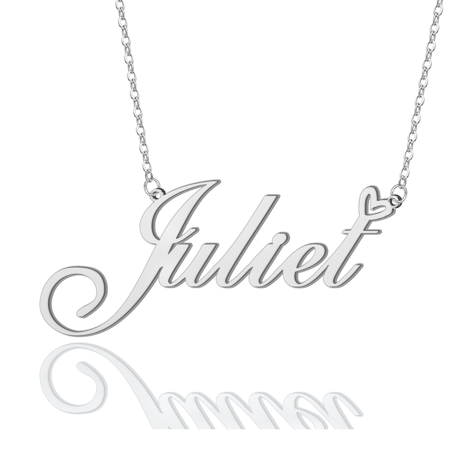AOLO Juliet Heart Name Necklace Silver Stainless