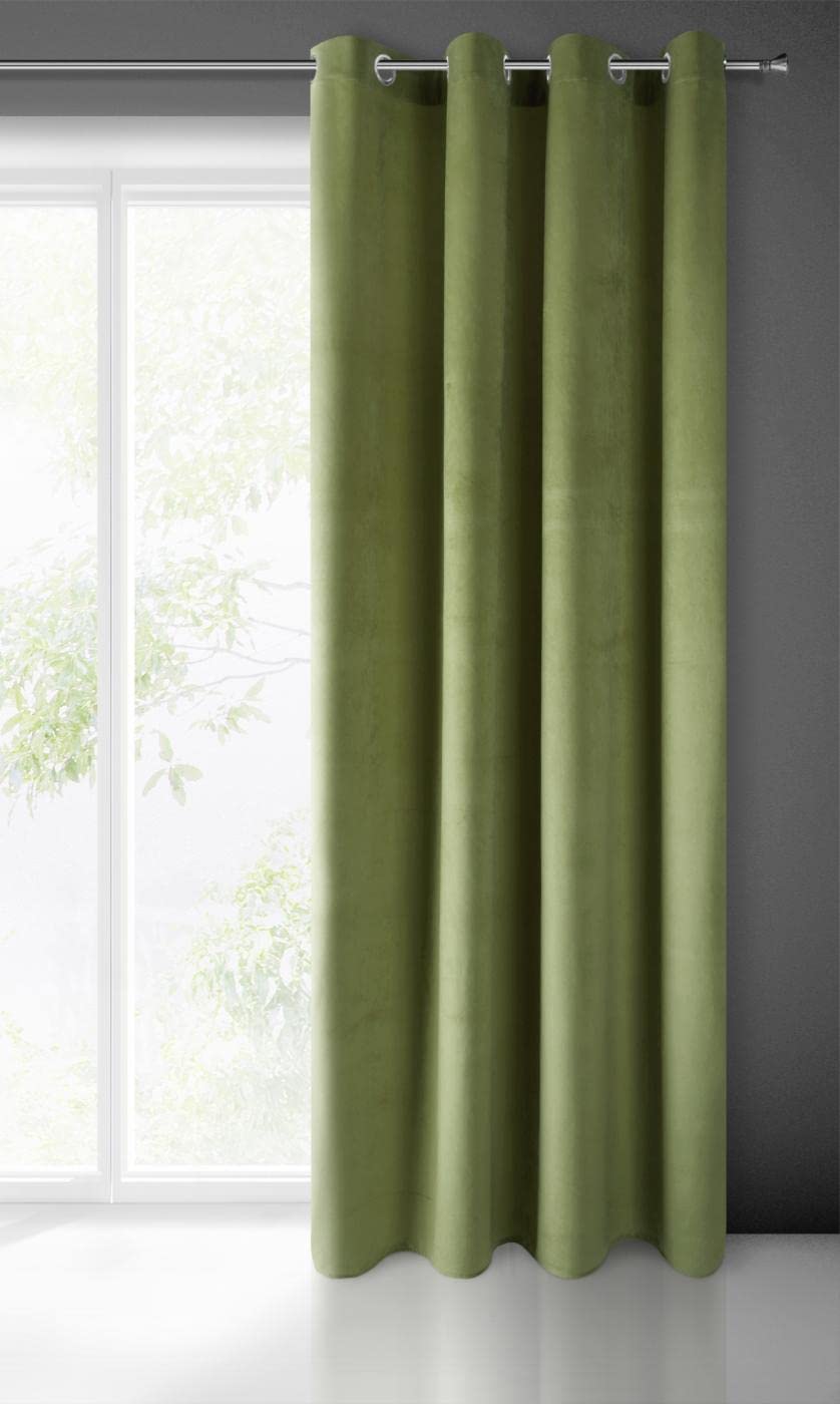 Eurofirany PIERRE Soft Plain Opaque Velvet Curtain with Eyelets - 1 Unit, Fluffy Panel Drape Classic Glamour Elegant Living Room, Bedroom, 215 g/m2, W55 x L98, Dark Olive Green