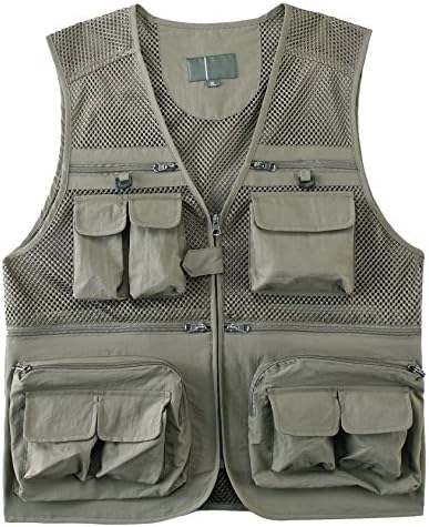 InMoo Men Multifunctional Multi Pocket Photography Fishing Mesh Vest Outdoor Quick-Drying Jacket Waistcoat Light Khaki US M/Label 2XL