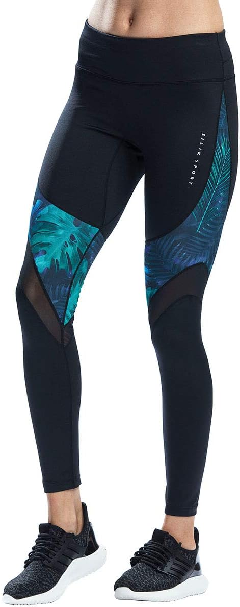 Women's Running Sports Gym Leggings Ladies Compresssion Mesh Panel Workout Tights