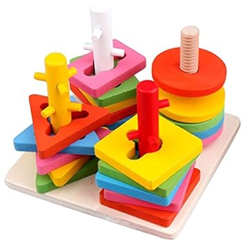 Akrobo Wooden Educatioanl Blocks Colorful Recognization Plastic Column Toys for Children Matching Interactive Parent-Child Baby