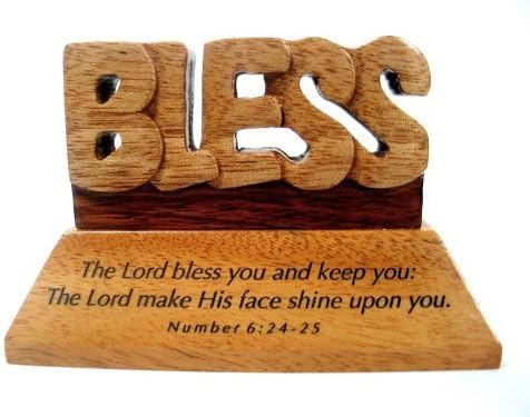 Shalom Christian Wood Mahogany The Lord Bless You Desktop Ornament Gift 10cm