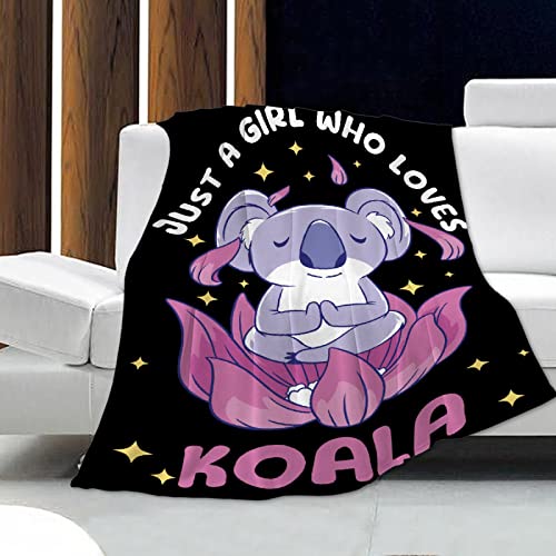 Koala Lover Flannel Blanket -Just A Girl Koala Cute Animal Soft Lightweight Bear Blankets for Sofa Bed Travelling Camping Polyester Throw Warm Blanket Gift for Girl Women（40''x50''for Kids/Children）