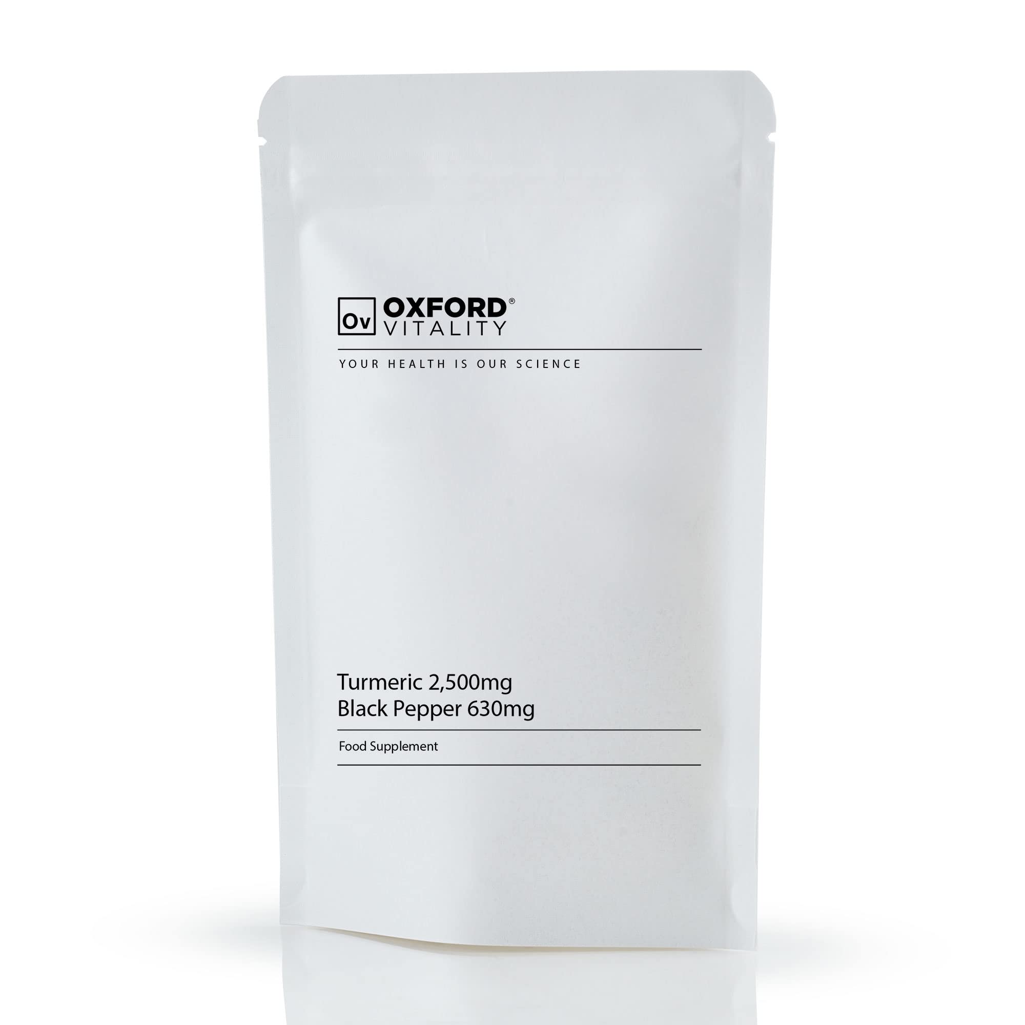 Oxford Vitality Turmeric 2500mg with Black Pepper 630mg Tablets | 95% Curcuminoids with 10mg Piperine | High Strength Joint Support Digestive Health and Antioxidant Supplement | Pack of 120