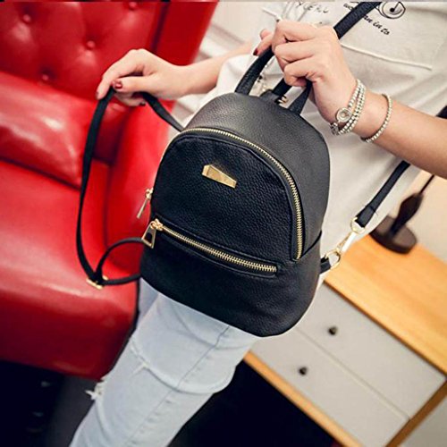 Compia Women and Girl Mini Backpack Travel Handbag School Rucksack Packet (Black)