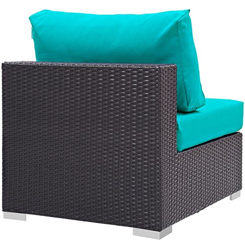 Modway Convene Wicker Rattan Outdoor Patio Sectional Sofa Armless Chair in Espresso Turquoise - Thumbnail 3
