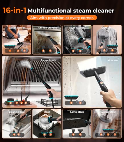 KYUT 16-in-1 Steam Cleaner【80% Higher Cleaning Efficiency-Industry No.1 】Battery-Free Handheld Steam Cleaner【Triple Security Protection – 6 Compliance Certifications】1.8L Tank for Home,Kitchen,Car
