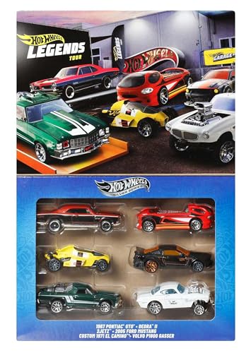HW Legends Coches y camiones, conjunto de seis vehículos metálicos de juguete a escala 1:64 con diseño de primera categoría (los estilos pueden variar), JBY78