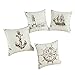 CaliTime Set of 4 Soft Canvas Throw Pillow Covers Cases for Couch Sofa Home Decoration 18 X 18 Inches Vintage Explore Sailing Nautical Rudder Anchor Sailing Lighthouse