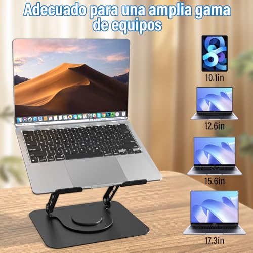 KIROGILY Soporte para Laptop Acero Carbono, Base para Laptop Plegable Estable Antideslizante y Portátil, Enfriadora para Laptop Stand con Base Giratoria de 360° y Altura Ajustable, PC/Tabletas