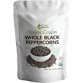 True Organic Black Peppercorns, 16 oz, Steam Sterilized, USDA &amp; Kosher Certified, Premium Grade Perfect for Grinder Refill, Gluten-Free Non-GMO Peppercorns Whole [ Bulk, 1 lb ]