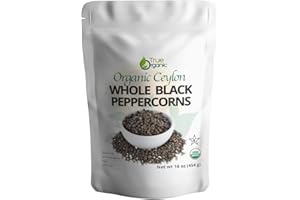 True Organic Ceylon Black Peppercorns Whole 16 Oz - USDA & Kosher Certified, Gluten-Free & Non-GMO Peppercorns, Pure Ceylon Premium Quality & Perfect for Grinder Refill [ Bulk, 1 lb ]
