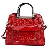 Rimen & Co. Hardware Handle Crocodile Tote Shoulder Bag Front Pocket Zipper Closure Handbag RM-2020