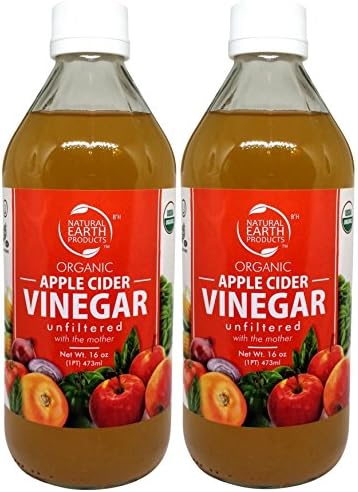 Natural Earth Organic Apple Cider Vinegar With The Mother - 100% USDA Organic - Raw, Unfiltered And Unpasteurized - Certified Kosher - 2 Pack of 16 Fl. Oz