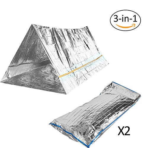 image for PAMASE Emergency Survival Tube Shelter Tent for 2 Adults + 2 PCS Mylar