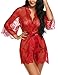 Ababoon Women's Kimonos Lingerie Robe Sheer Floral Lace Baby Dolls Sexy Mesh Nightgown with G-String