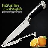 The Romantic Chef Professional ever sharp 8-inch Chefs Knife and 3.5-inch pairing knife. Kitchen Knives set. Cutlery.