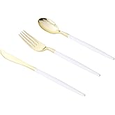 Goodluck 90 Pcs Gold Plastic Silverware Heavy Duty Disposable Cutlery Set for 30 Guests Includes 30 Forks, 30 Knives, 30 Spoons, Plastic Utensils Perfect for Wedding, Birthday, Party, Graduation