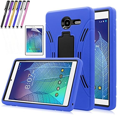 Windrew Heavy Duty rugged impact Hybrid Case with Build In Kickstand Protective Case For Alcatel Onetouch POP 7 LTE (T-Mobile 2016 Model 9015W) + Screen Protector Film and stylus pen (Blue)