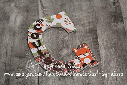 Echo Woodland Forest Animal Theme Letter - 14 Inch Size Large Nursery Letter with Name Down the Side - Custom Nursery Wooden Letter