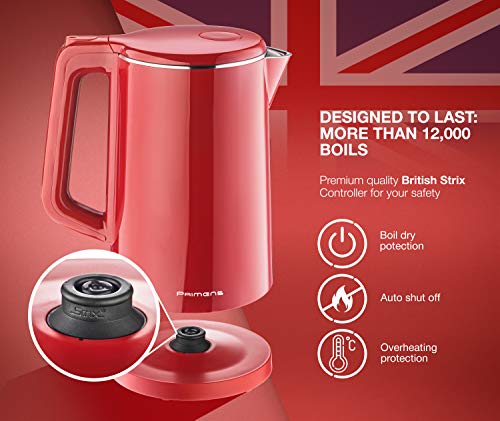 Premium Cordless Hot Water Electric Tea Kettle - Automatic Shut Off - Double Wall Cool Touch - Water Heater Boiler, Fast Boil - Portable Kettle - British Strix Сontroller - Thumbnail 3