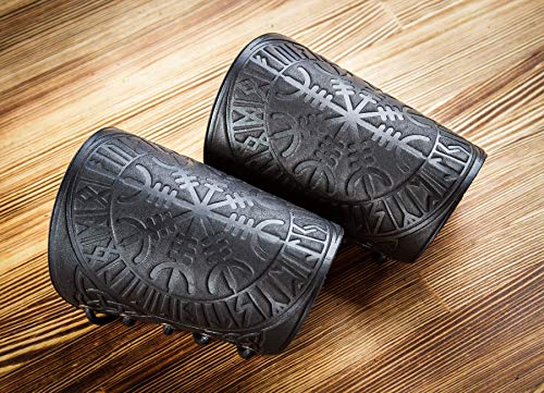 Leather Cuff Bracer - LARP Gauntlet - Leather Wristbands - LARP Accessories Viking Bracers - Archery Armguard - Aegishjalmur Helm of Awe - Length 5" - Thumbnail 3