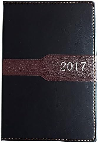 UberMade 2017 Standard Daily Diary Planner Organizer With Faux Leather Cover, Standard Size 8.5" x 6" (Size 8.5" x 6", Black/Brown)