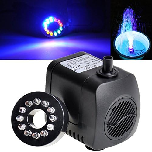 800L/H 210 GPH Submersible Water Pump For Aquarium Fish Tank Pond Fountain With 12 LED Lights (Random: Adaptor)