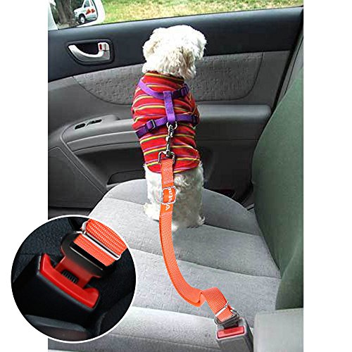 Vastar 2 Packs Adjustable Pet Dog Cat Car Seat Belt Safety Leads Vehicle Seatbelt Harness, Fluorescence Orange
